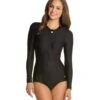 Good Karma Solid Malibu Zip Long Sleeve One Piece Swimsuit -Volcom Sportswear Shop 5671470137512 black 1a