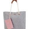 Striped Shoulder Tote W/ Matching Small Bag -Volcom Sportswear Shop 7400663318696 navyred 1a