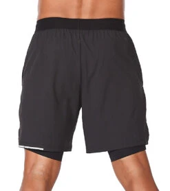 2XU Men's Aero 2-in-1 7" Shorts -Volcom Sportswear Shop 7468244074664 blacksilverreflective 3a