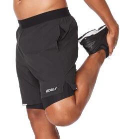 2XU Men's Aero 2-in-1 7" Shorts -Volcom Sportswear Shop 7468244074664 blacksilverreflective 4a