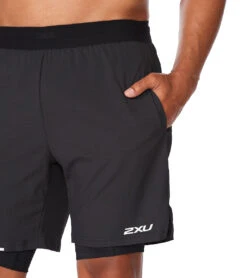 2XU Men's Aero 2-in-1 7" Shorts -Volcom Sportswear Shop 7468244074664 blacksilverreflective 5a