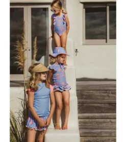 Girls' Cornflower Peach Sleeve Short Sleeve Rash Guard (Toddler, Little Kid, Big Kid) -Volcom Sportswear Shop 7631513256104 blue 5a