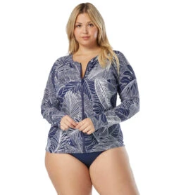 Women's Plus Size Paradise Palm Ava Long Sleeve Zip Front Rash Guard