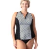Women's Plus Size Geomatic Zip Sleeveless Swim Shirt -Volcom Sportswear Shop 7710371414184 multi 1a
